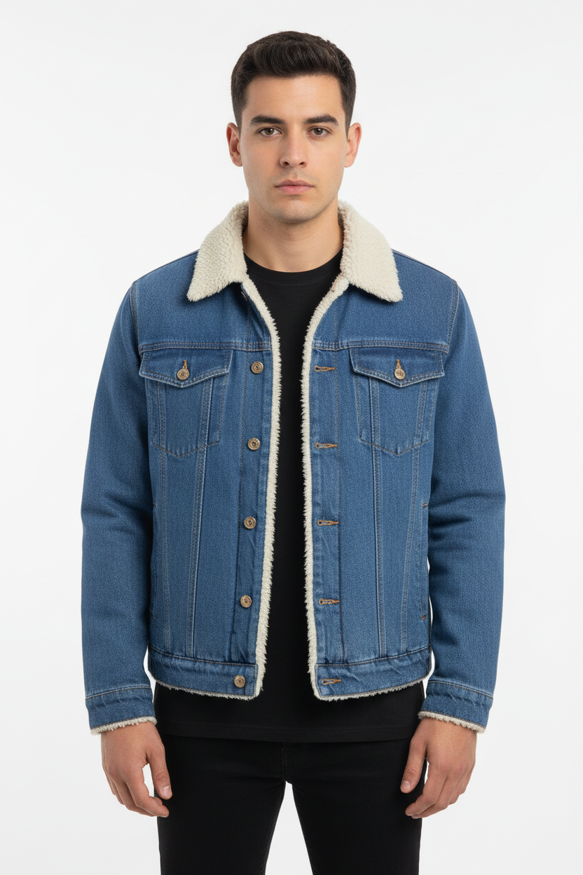 Blue Denim Sherpa Jacket