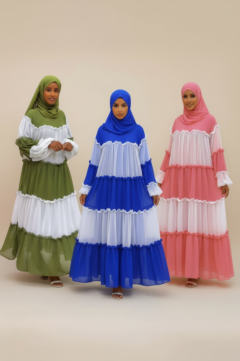 Tiered Ruffle Abaya - New Model Faces