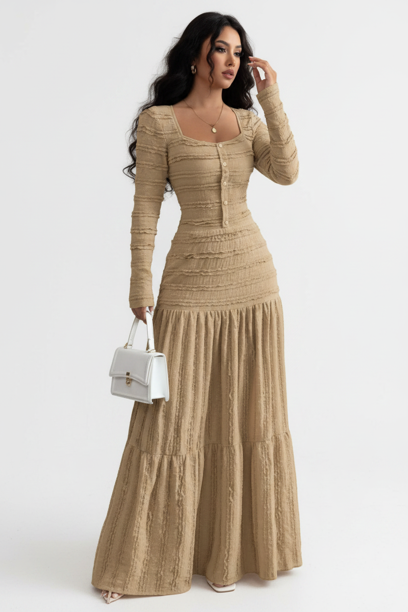 Beige Tiered Maxi Dress