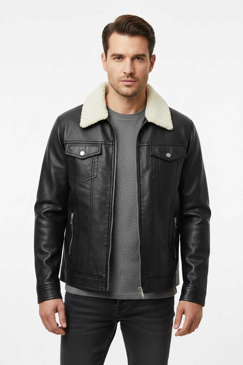 Black Leather Trucker Jacket
