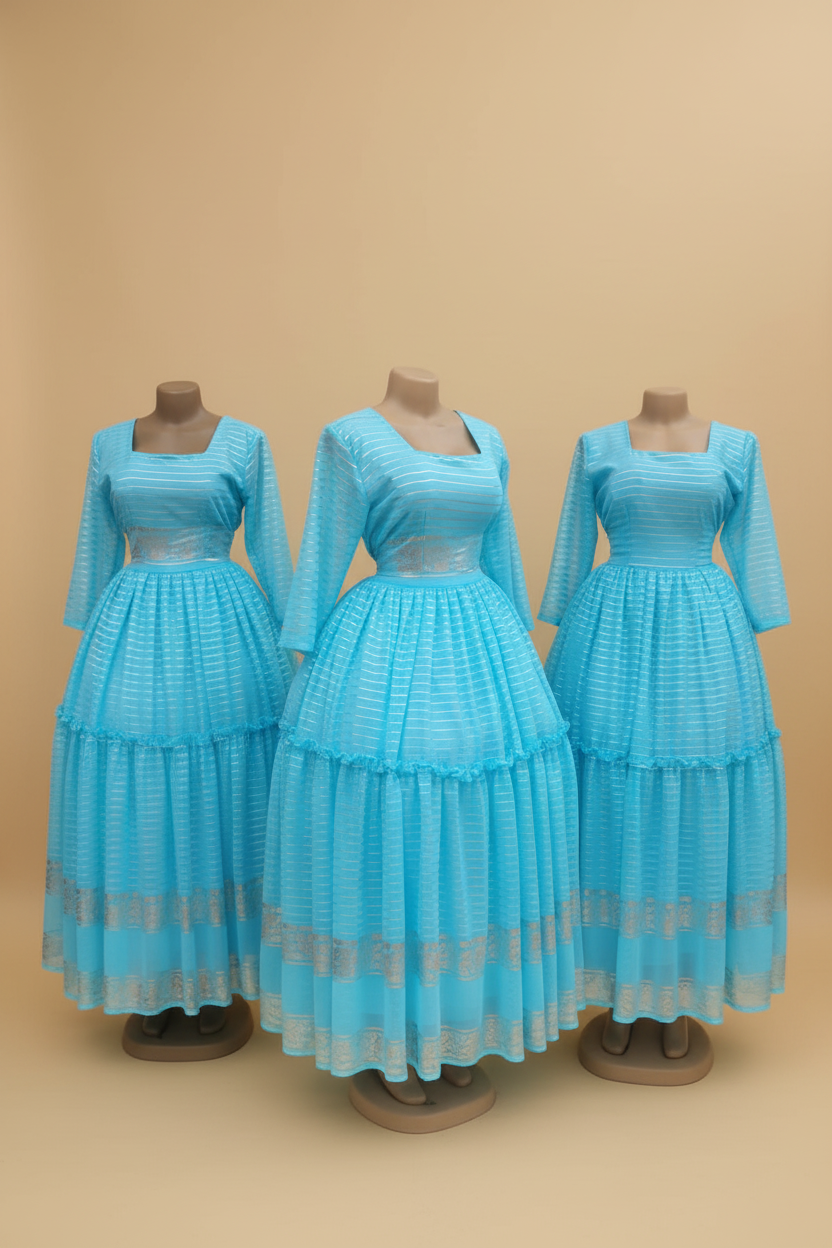 Blue Chiffon Dress - Clean Elegant Background