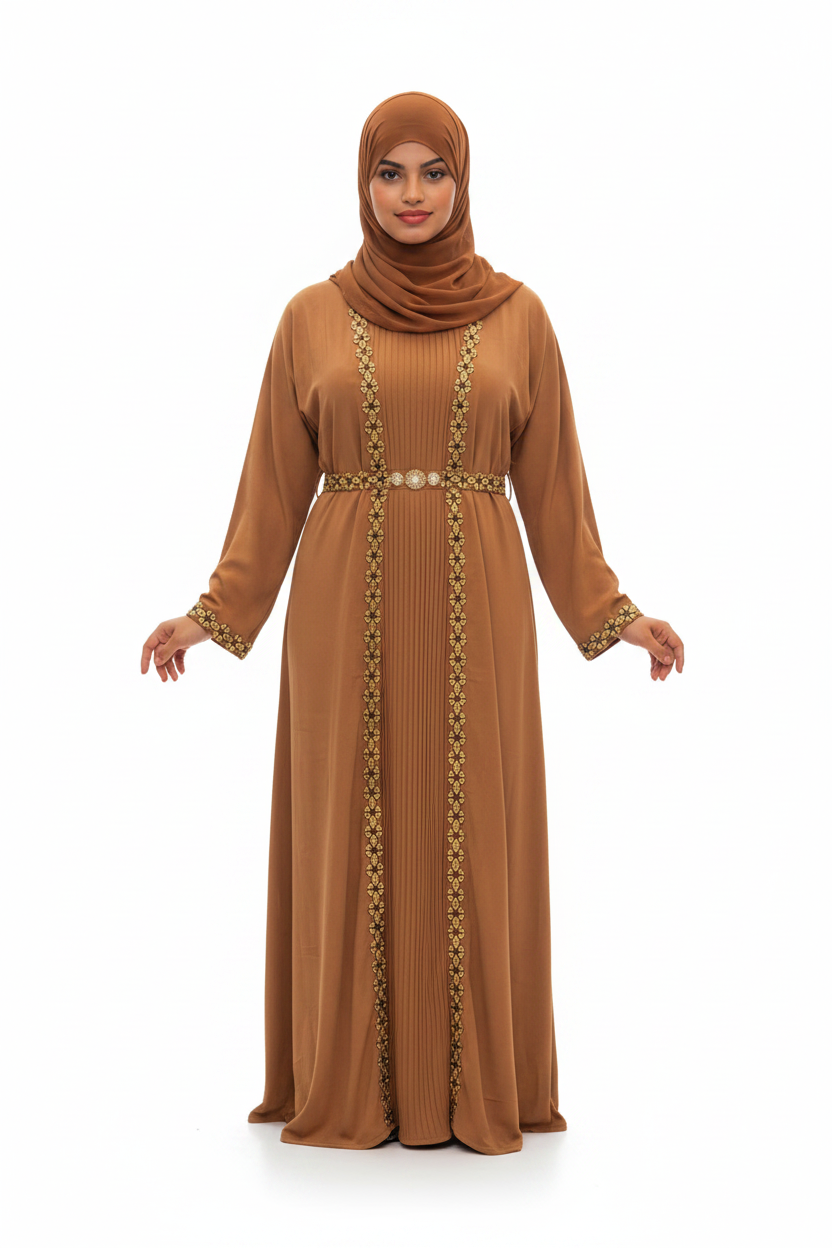 Brown Embroidered Abaya