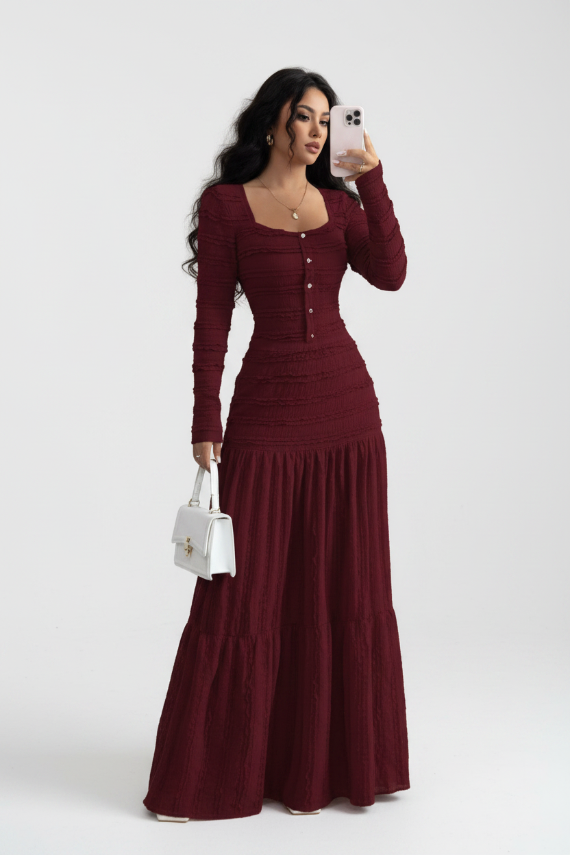 Burgundy Tiered Maxi Dress