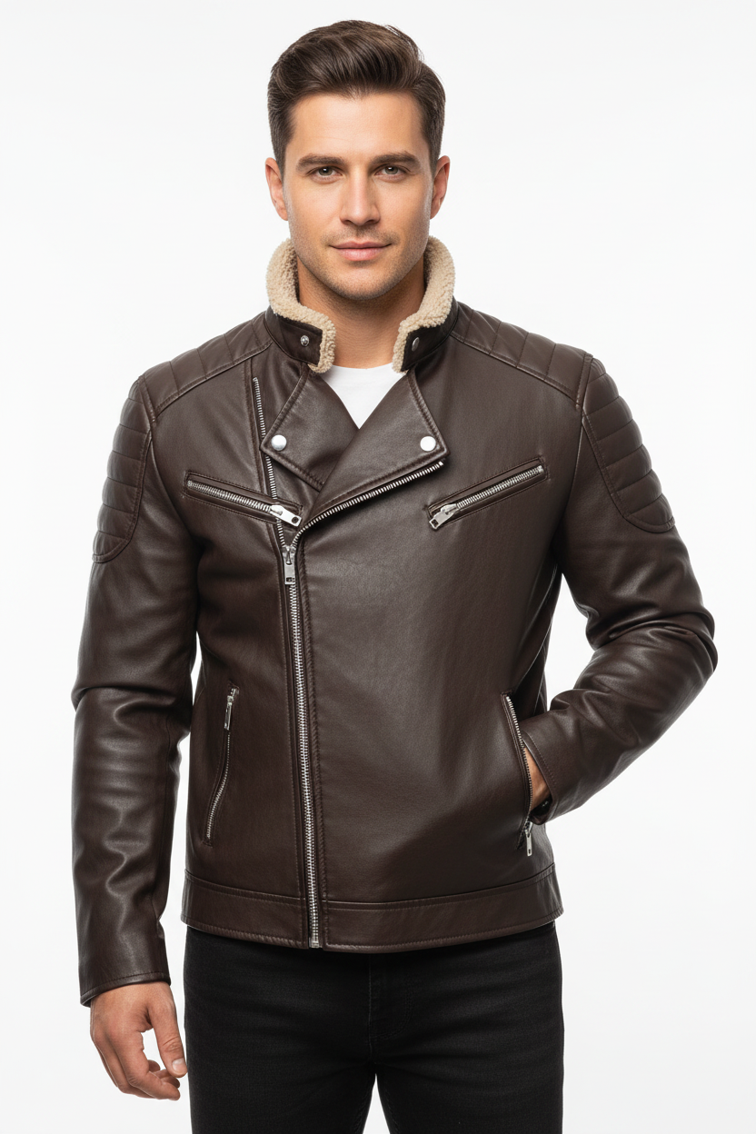 Dark Brown Leather Biker Jacket