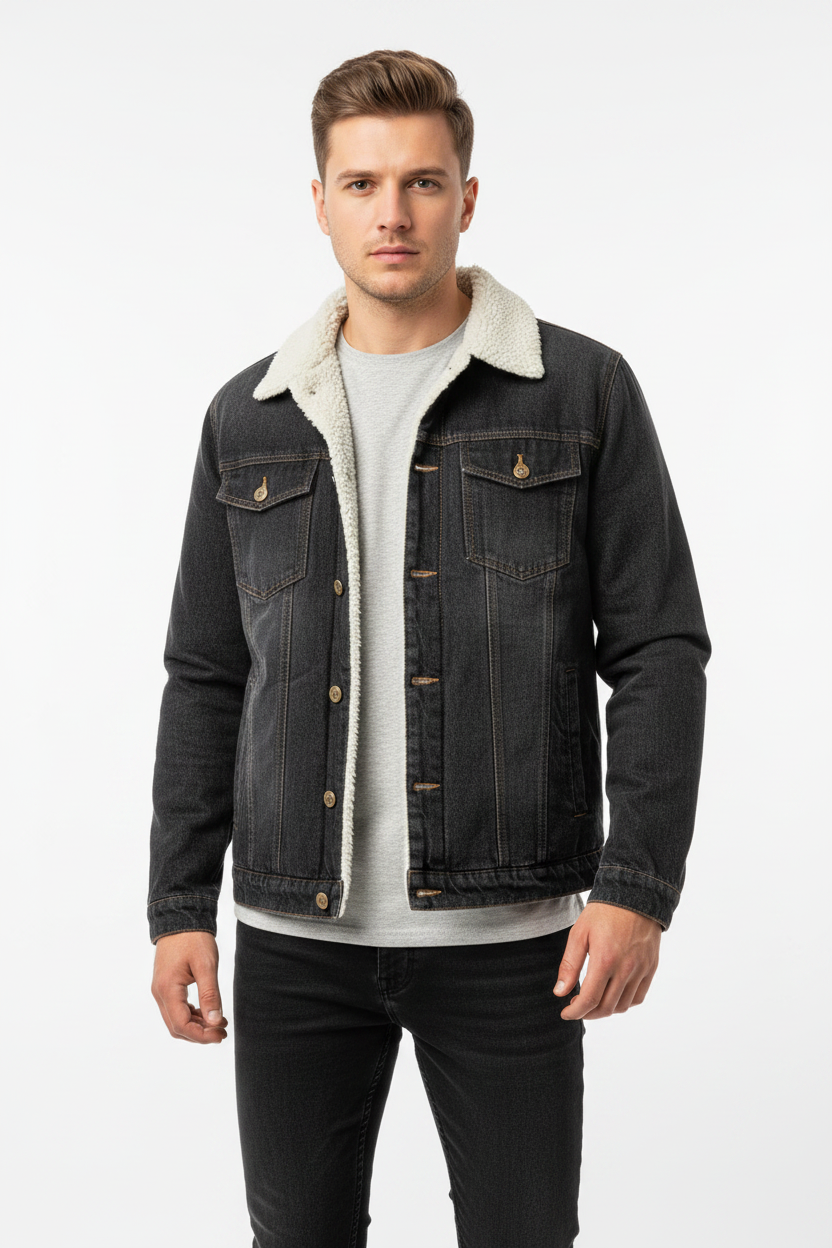 Dark Washed Denim Sherpa Jacket