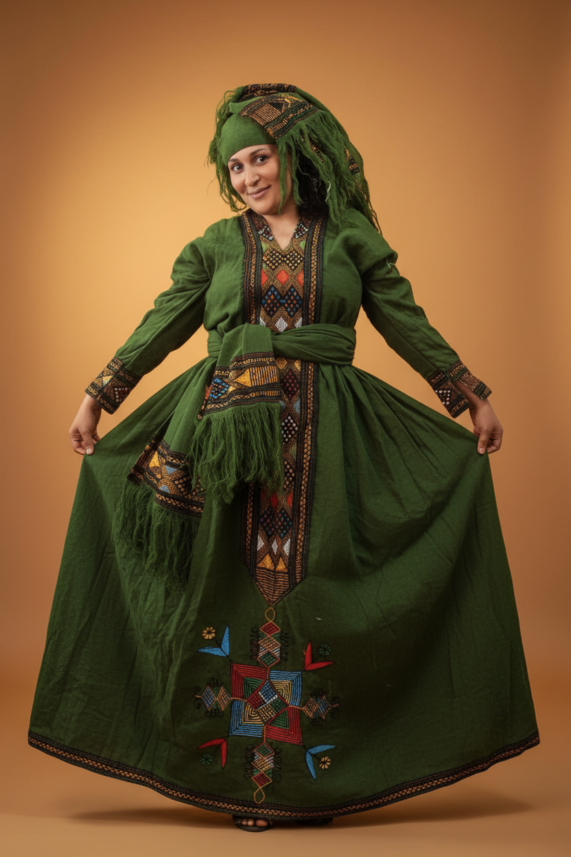 Green Traditional Dress - Elegant Background