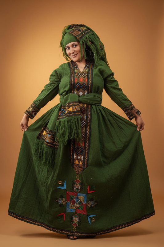 Green Traditional Dress - Elegant Background