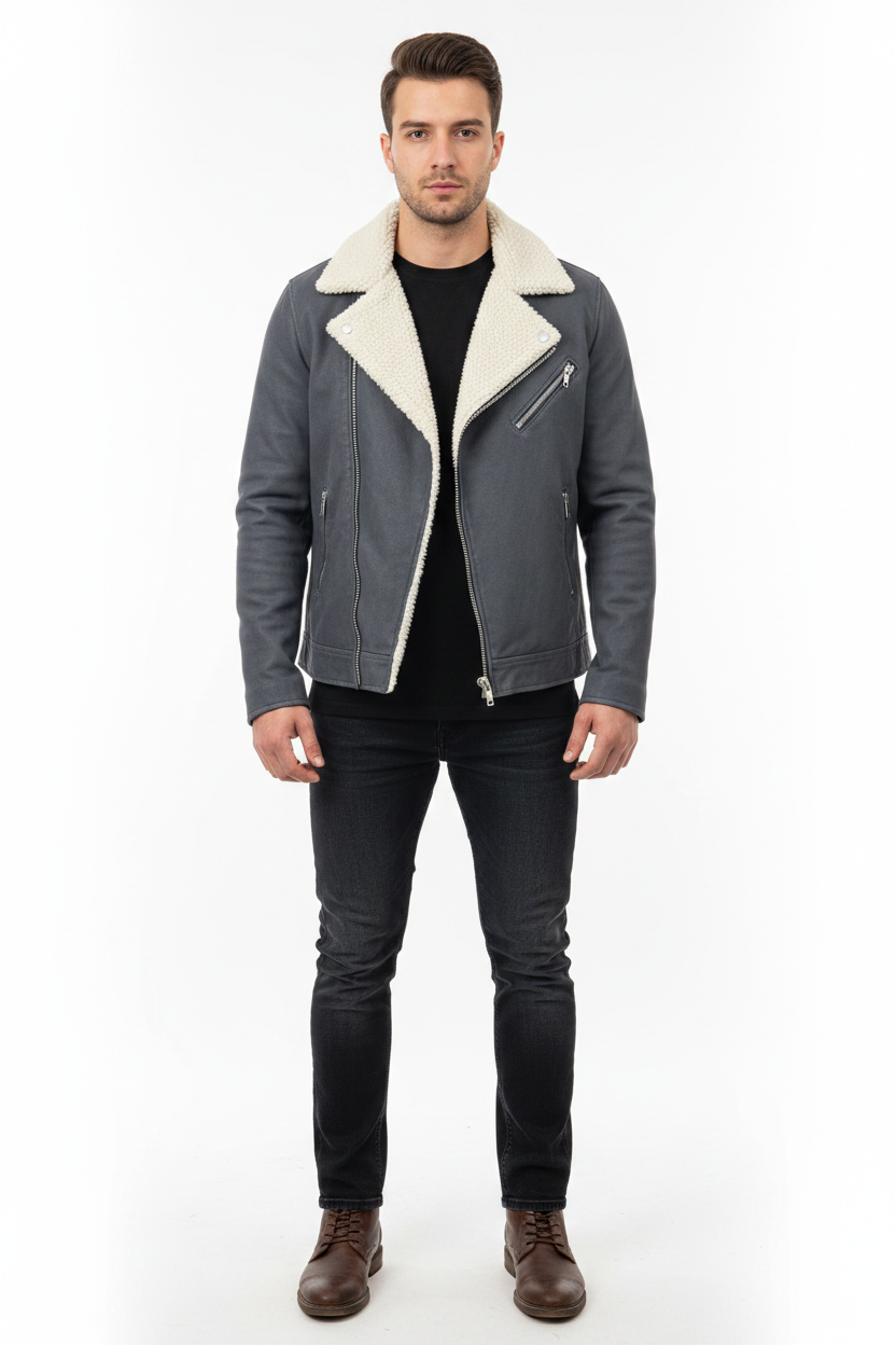 Grey Canvas Biker Jacket