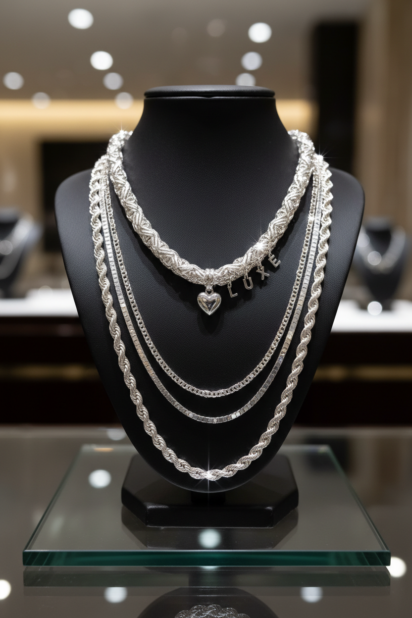 የብር አንገት ሀብሎች ስብስብ |  |