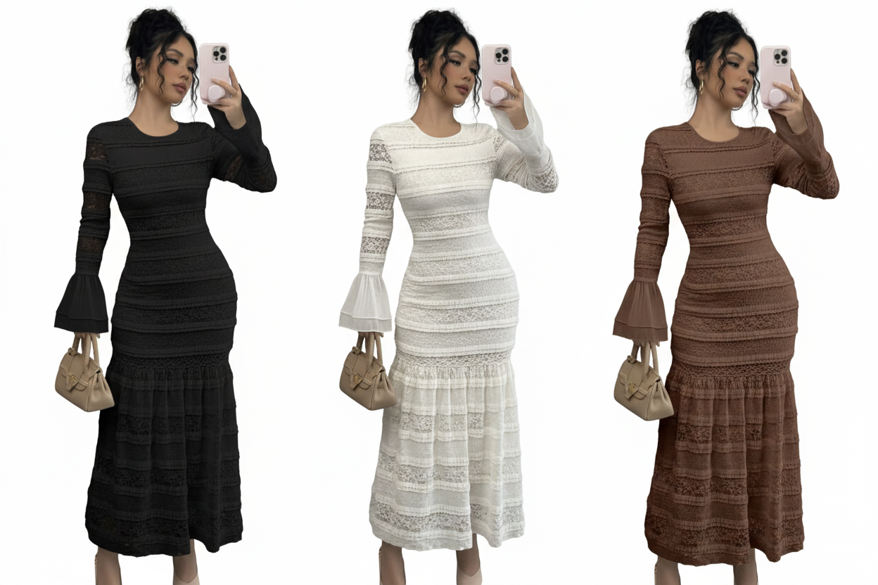 Lace Midi Dress - White Background