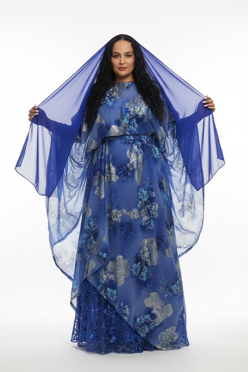 Royal Blue Kaftan with Veil