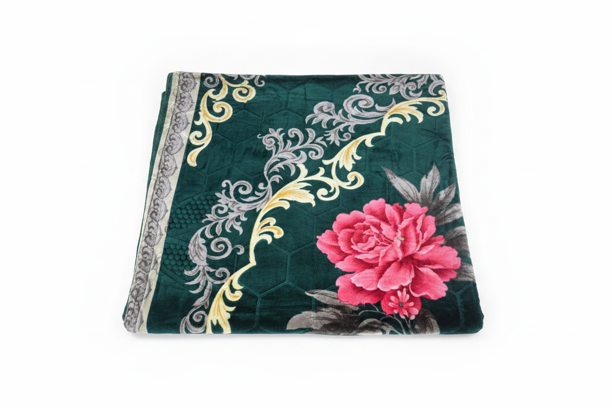 Teal Luxury Blanket with Pink Peony